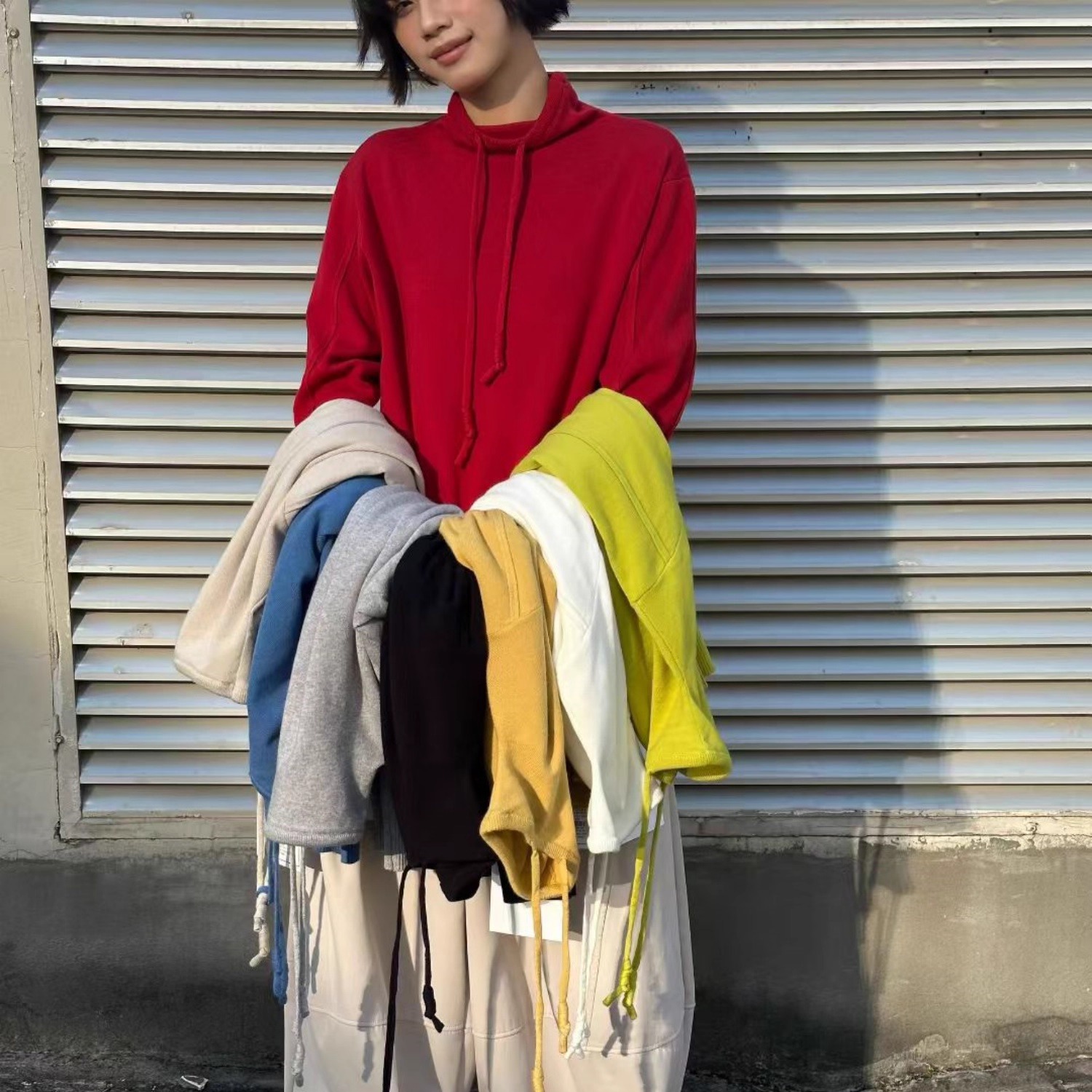 胖mm慵懒休闲连帽针织打底衫毛衣