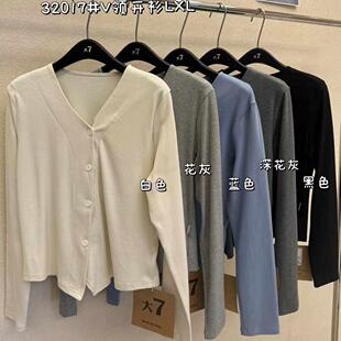 大7女装 宽松大码 胖mm休闲显瘦不规则设计V领T恤开衫 32017春韩版