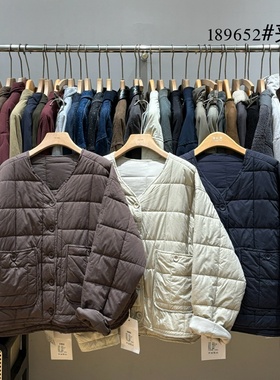 非本189652冬季韩版宽松大码胖mm慵懒松弛风V领菱格加厚棉服外套