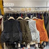 宽松大码 WE女装 55286冬韩版 胖mm慵懒松弛风复古格子圆领棉服马甲