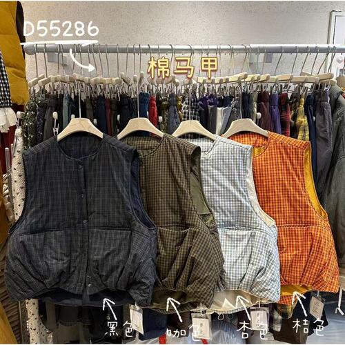 胖mm慵懒松弛复古格子圆领棉马甲