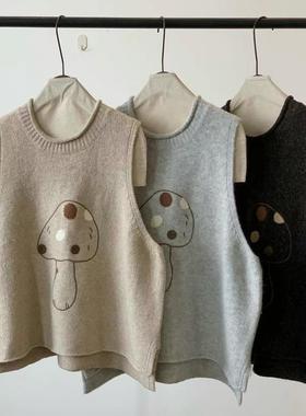 几布见川2463冬日系宽松大码胖mm慵懒风减龄叠穿蘑菇针织毛衣马甲