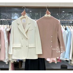 小众通勤双排扣中长西装 外套 宽松大版 糖果candy春背后设计感韩版