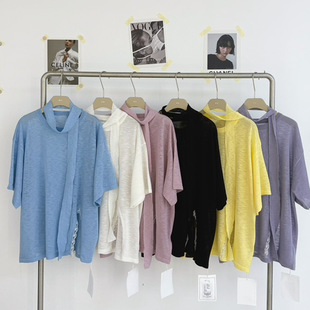胖mm休闲慵懒风围脖针织衫 幕茄50578夏季 宽松大码 韩版 T恤上衣 新款