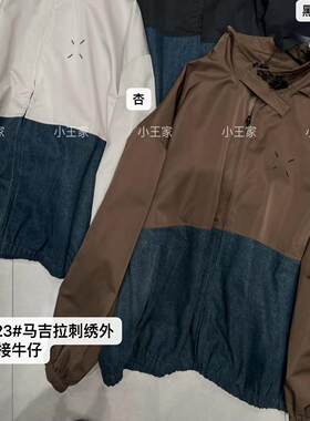 休闲慵懒风拼接牛仔立领风衣外套
