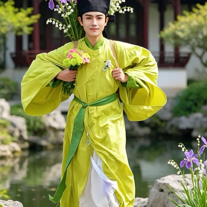 明制汉服男款交领袍古装黄色国风传统服饰古风演出服舞台表演服