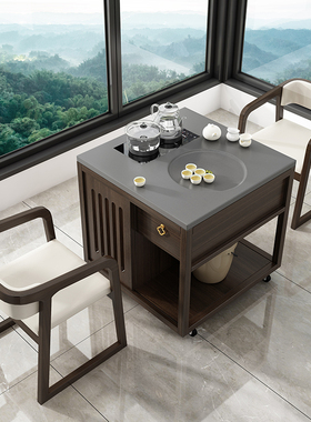移动茶桌家用小茶台小型实木带轮茶车阳台小茶桌新中式茶桌椅组合