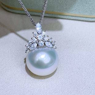 天然淡水爱迪生珍珠吊坠大颗粒正圆强光 冰雪女王款项链S925纯银