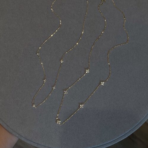 S925纯银镀18K金迷你版四叶草满天星锆石项链简约锁骨链叠戴