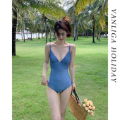 显瘦度假温泉游泳衣 少女风小清新连体三角泳衣修身 Vanlig新款 夏季