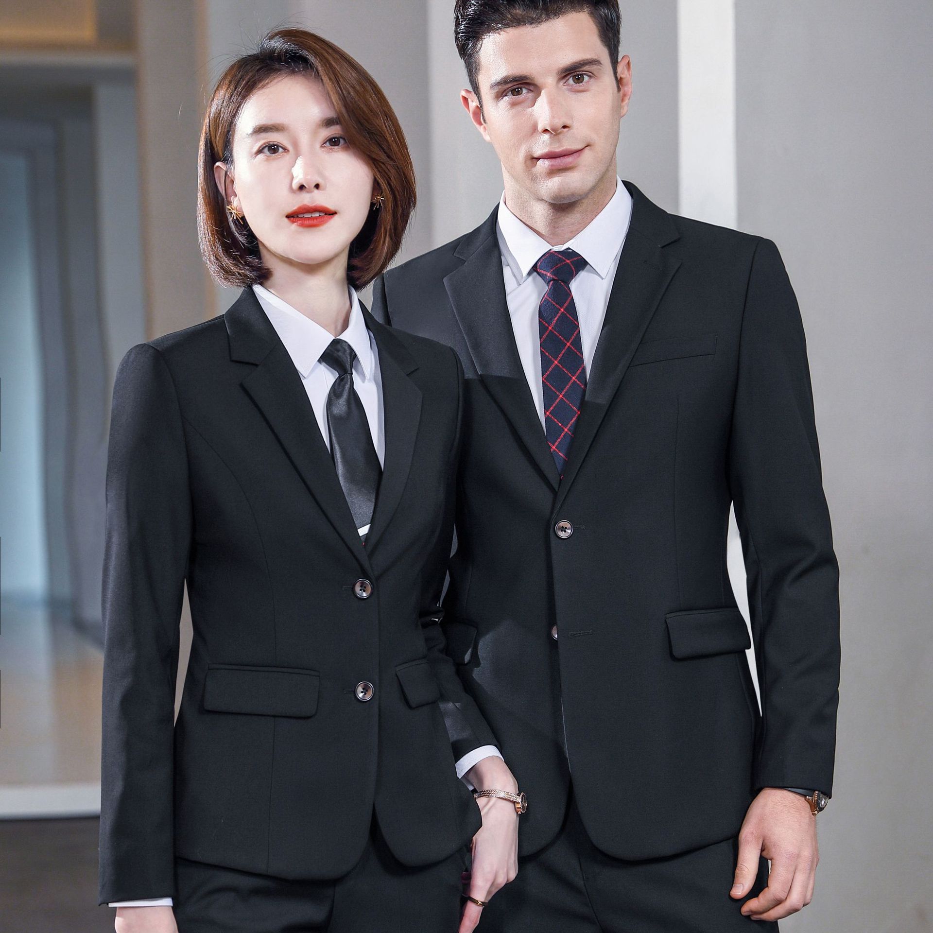 男士黑色西装套装高档修身商务正装工作服职业装宝蓝色男西服外套