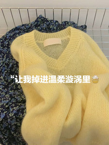 源衣社CHAO级无D推荐！濮院~温柔奶黄色马海毛毛衣羊毛针织衫女