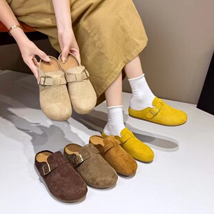 懒人鞋 春夏季 超火小众勃肯鞋 女2026新款 女外穿 一脚蹬包头半拖鞋