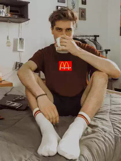 Travis Scott Short-Sleeved Ts Mcdonald's Collaboration Hip-Hop High Street Loose Printed Letter Unisex Couple T-Shirt