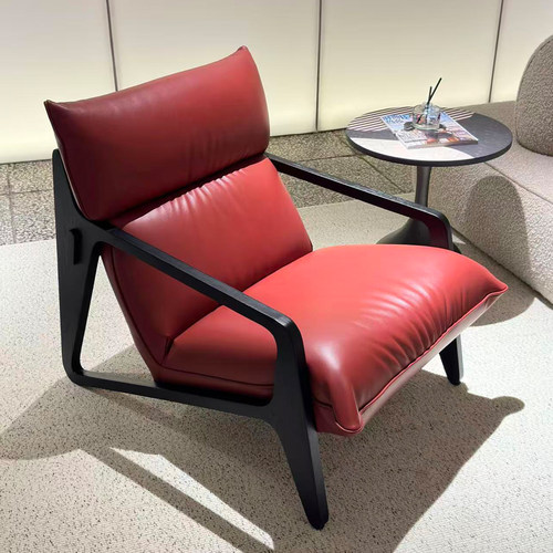 白蜡木全真皮休闲椅沙发椅