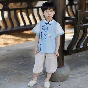 男童汉服唐装夏季纯棉套装新中式生日礼服国学男宝宝中国风表演服