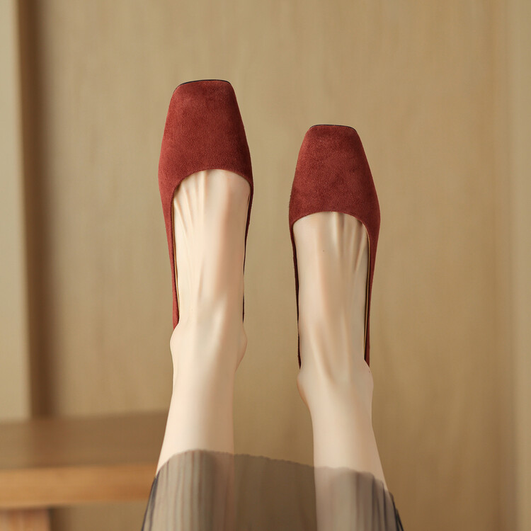 法式磨砂羊皮粗跟浅口单鞋女2025新款气质方头高跟鞋OL通勤工作鞋