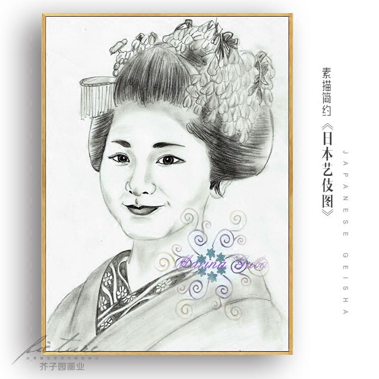 日式挂画手绘日本艺伎仕女图简约酒店宾馆有框装饰画油画布