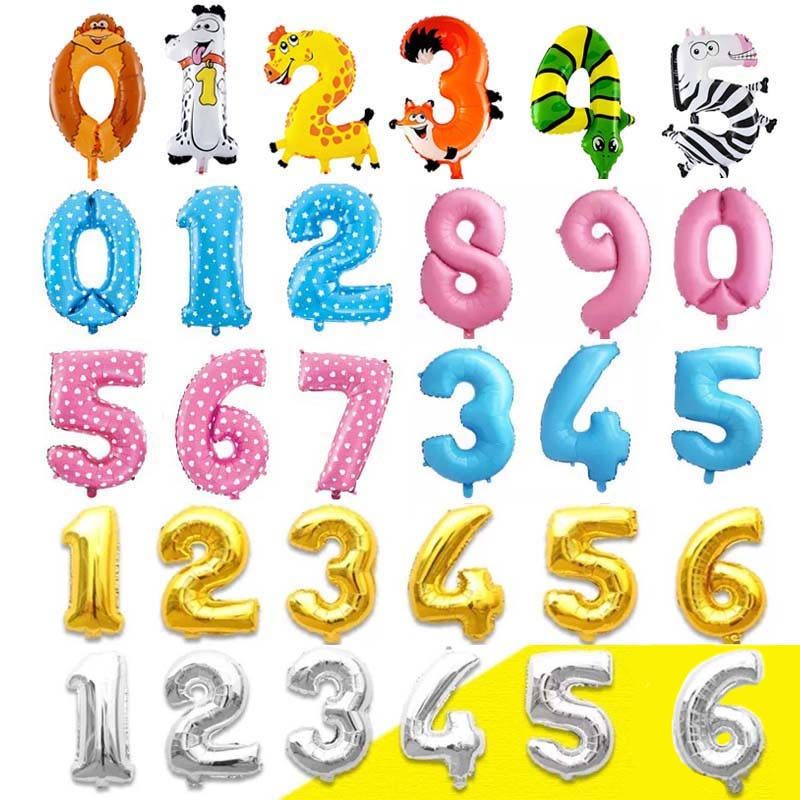 16寸32寸40寸拍照卡通数字气球派对布置装饰野餐道具白黑彩金银粉