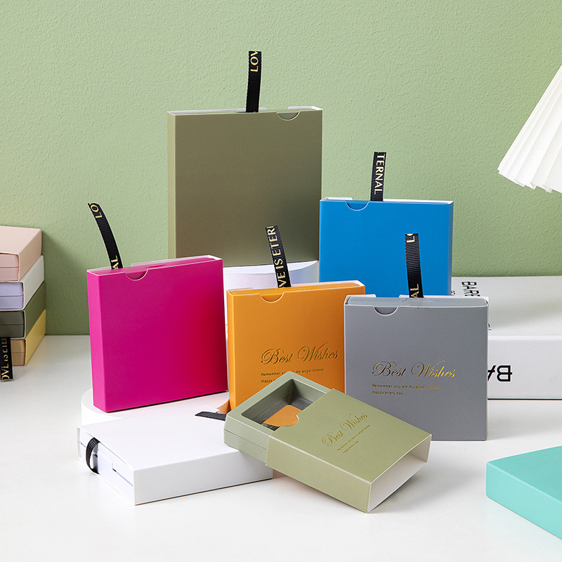 悬浮盒创意饰品纸套卡纸抽拉式带绳外壳包装盒可印logo礼品纸空盒