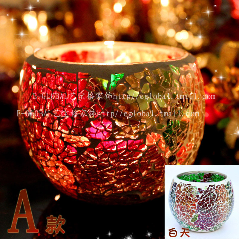 3只包邮马赛克玻璃烛台欧式烛光晚餐创意婚庆蜡烛杯道具餐桌摆件