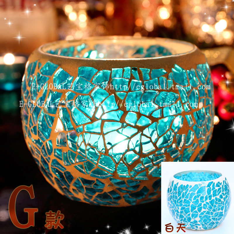 3只包邮马赛克玻璃烛台欧式烛光晚餐创意婚庆蜡烛杯道具餐桌摆件