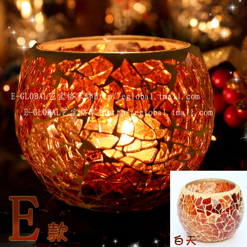 3只包邮马赛克玻璃烛台欧式烛光晚餐创意婚庆蜡烛杯道具餐桌摆件