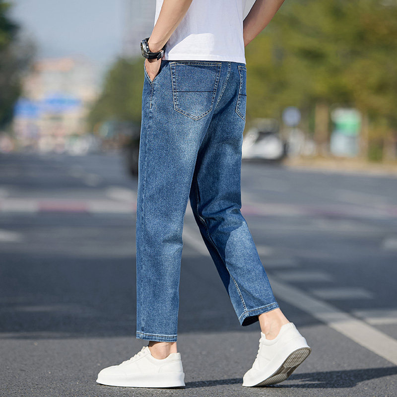 2025新款九分牛仔裤男士宽松直筒小个子矮胖大码弹力春夏薄款男裤