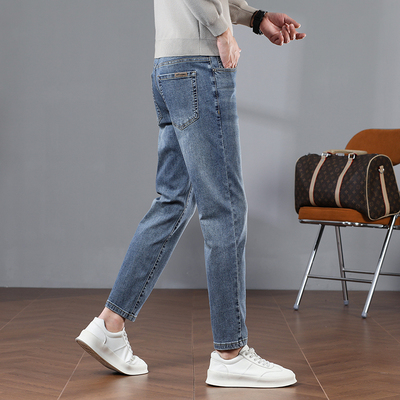 春秋款九分牛仔裤男修身小脚显高