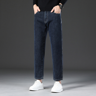 九分牛仔裤男士宽松直筒冬季加绒加厚矮个子高腰大码弹力春秋男裤