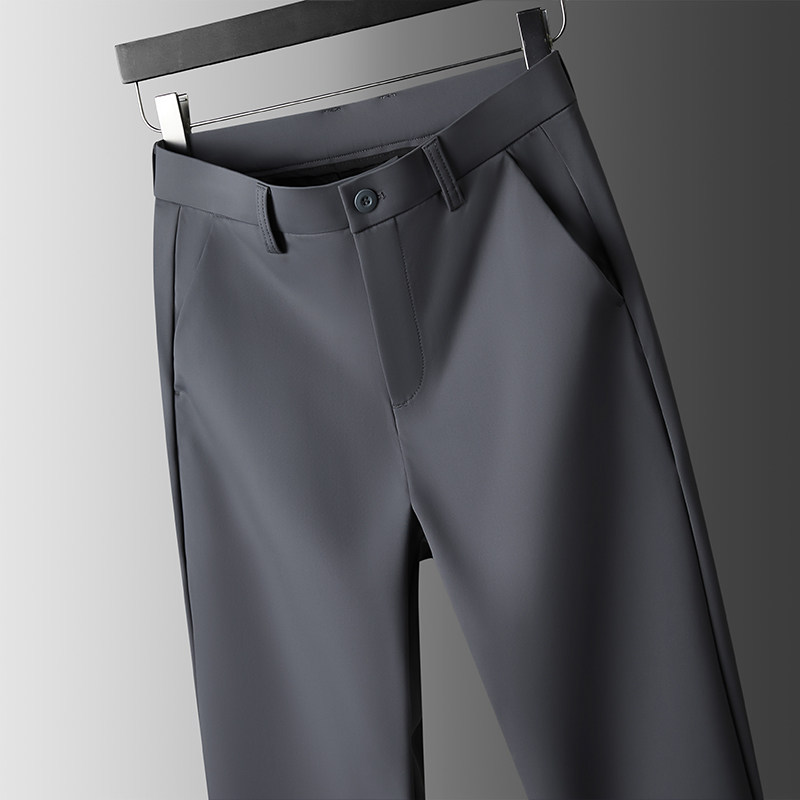 九分休闲裤男款冰丝夏季薄款小个子显高修身直筒西裤凉感弹力男裤