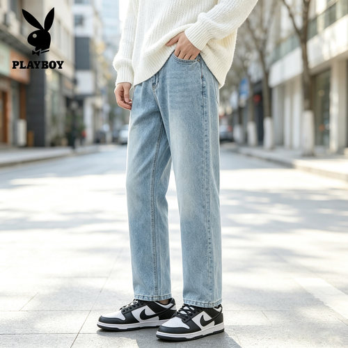 PLAYBOY九分牛仔裤男宽松直筒