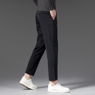 高端九分休闲裤男士修身小脚西裤矮小个子春秋厚款冰丝抗皱裤子男