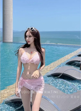 比基尼女2026新款夏季辣妹风三件套性感聚拢海边遮肚显瘦度假泳装