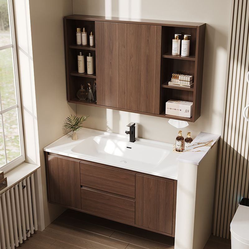 78/85/88/95/98/108/115/118cm胡桃木风水镜浴室柜陶瓷一体盆可定