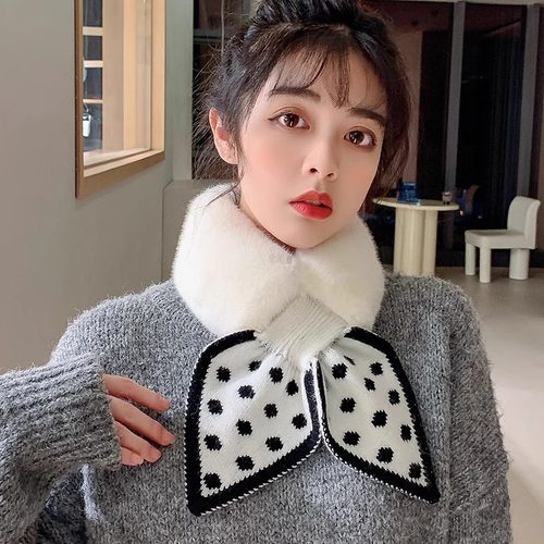 毛绒围巾百搭交叉围脖可爱女冬季