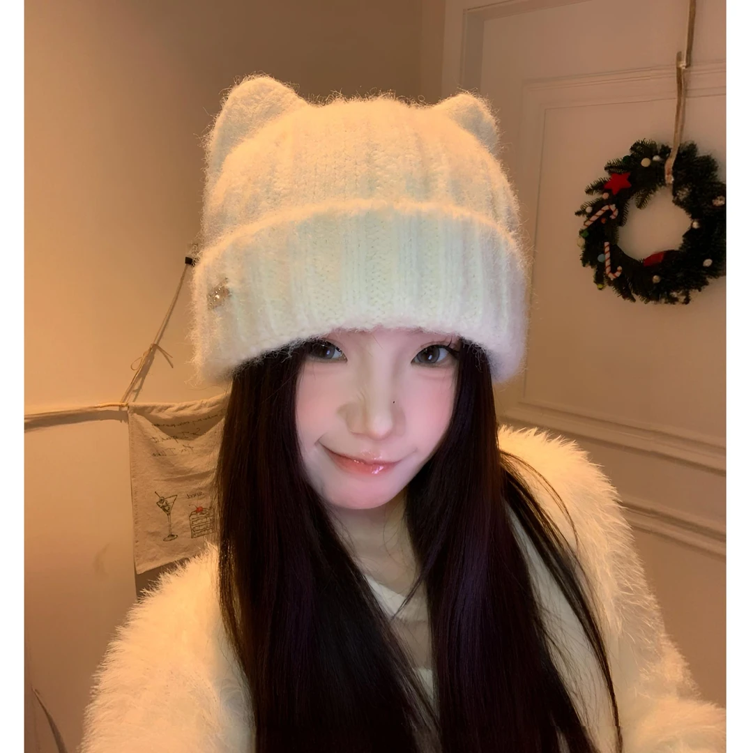 猫耳朵帽子女款秋冬季韩系大头围