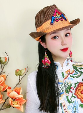 民族风刺绣防晒太阳沙滩帽