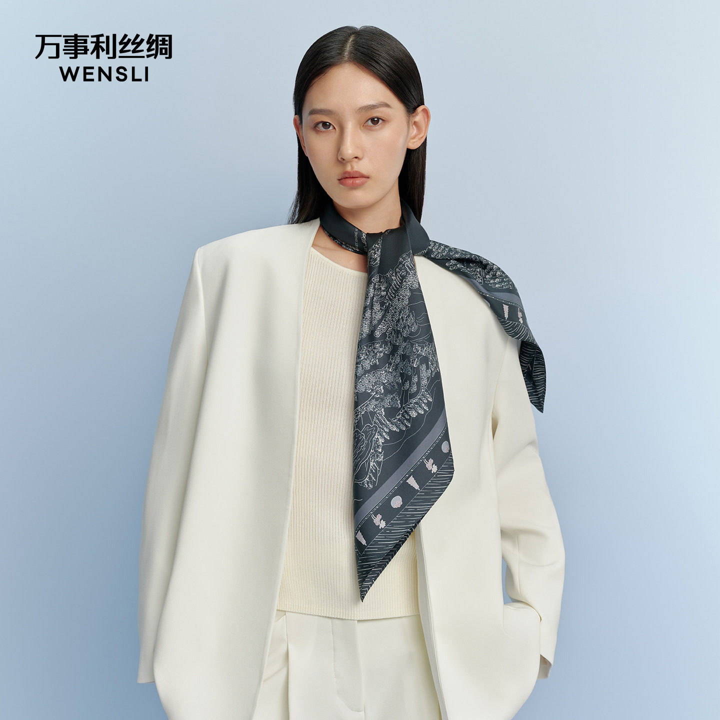 万事利26春夏新品真丝丝巾大方巾百搭时尚披肩女礼盒礼袋江南记