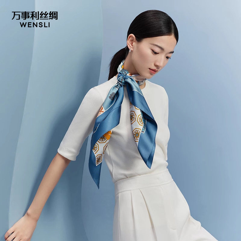 万事利新款100%桑蚕丝丝巾女真丝围巾大方巾生日礼物--锦绣风雅