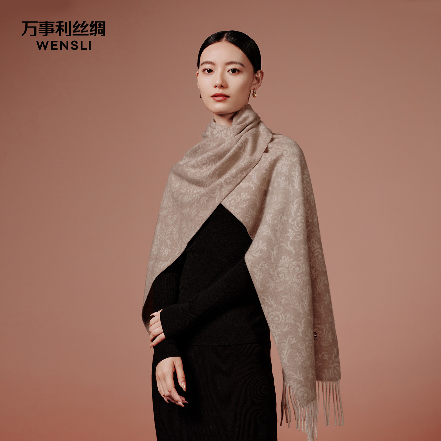 万事利秋冬山羊绒围巾岁岁生花