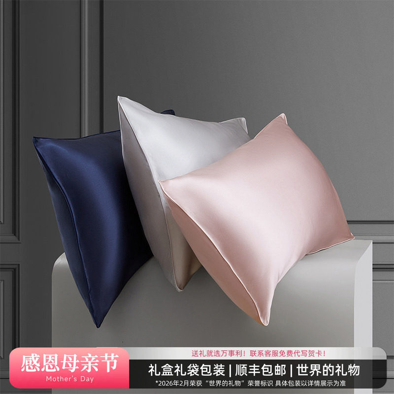 万事利桑蚕丝枕头套亲肤纯色真丝枕套一对两个AB面48*74cm极素