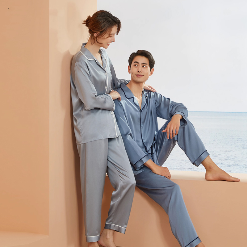 万事利春秋新品睡衣情侣家居服舒适男睡衣女蚕丝睡衣套装