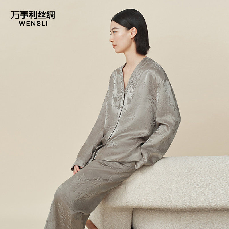 万事利提花真丝睡衣19姆米重磅女士家居服套装两件套春秋-梦织
