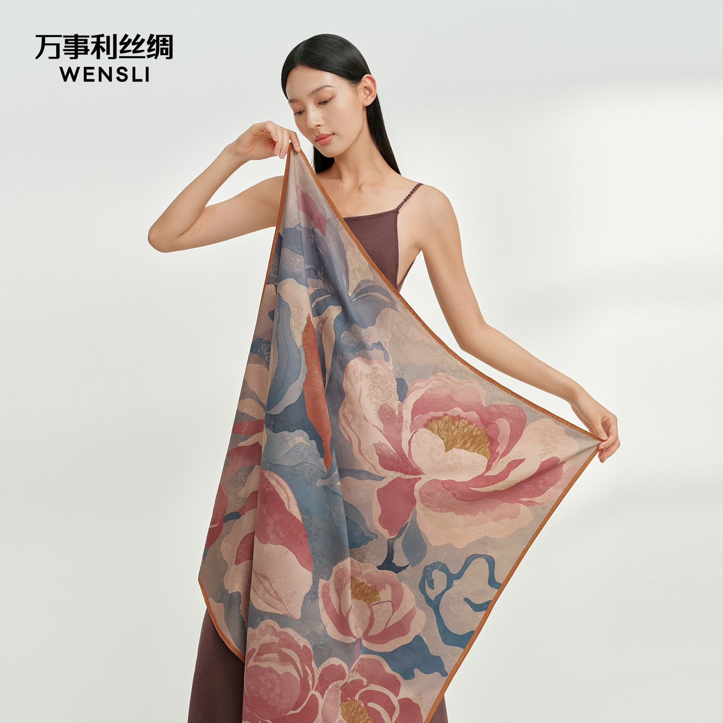 万事利26春夏新品重磅提花真丝丝巾双面印花国风大方巾礼盒浮生绘