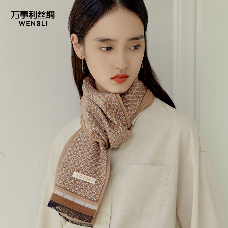 万事利秋冬100%桑蚕丝真丝绒围巾