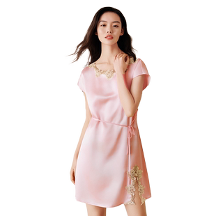 Wensli/万事利真丝睡裙女性感蕾丝丝绸睡衣裙桑蚕丝睡衣-挽风自在