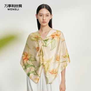 待清风 万事利十二花神系列真丝长巾100%桑蚕丝丝巾披肩送