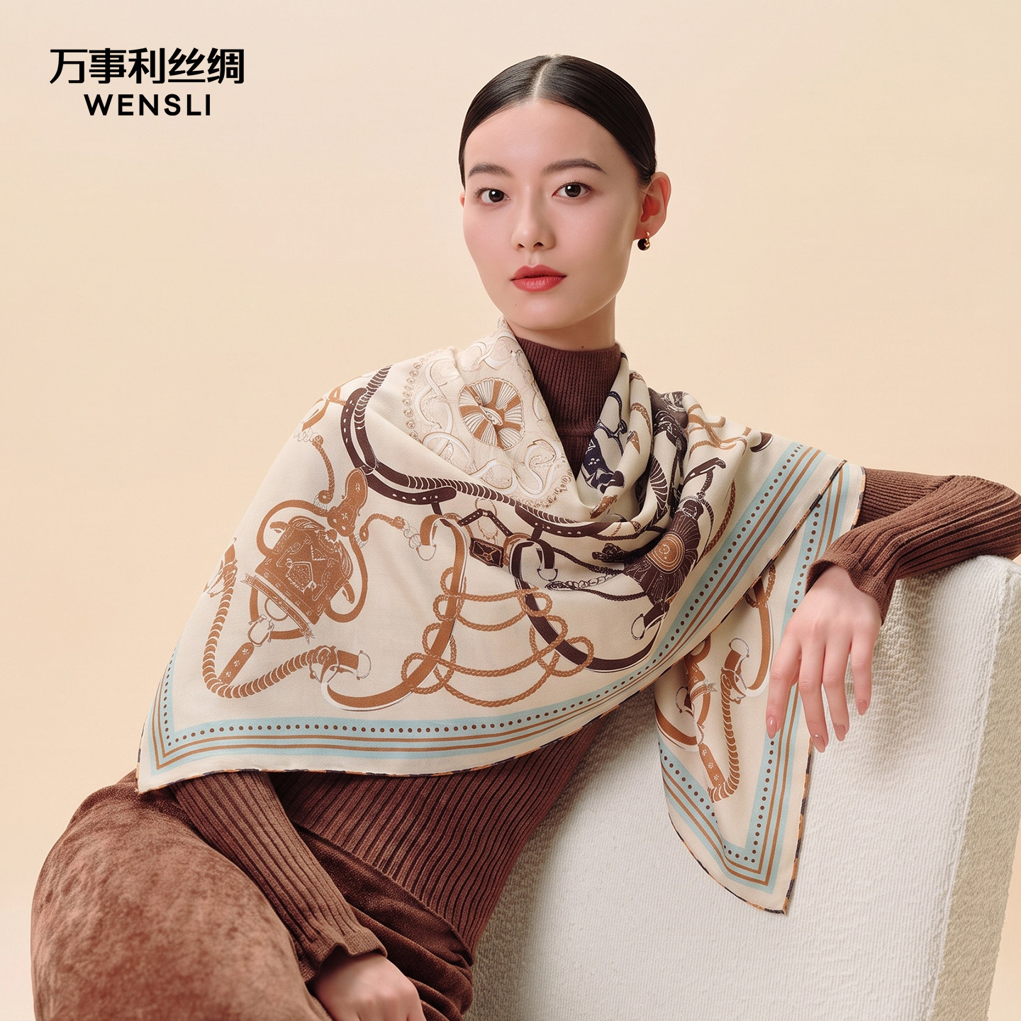 万事利2026新款丝羊毛三角巾桑蚕丝披肩真丝围巾女生日礼物韵想