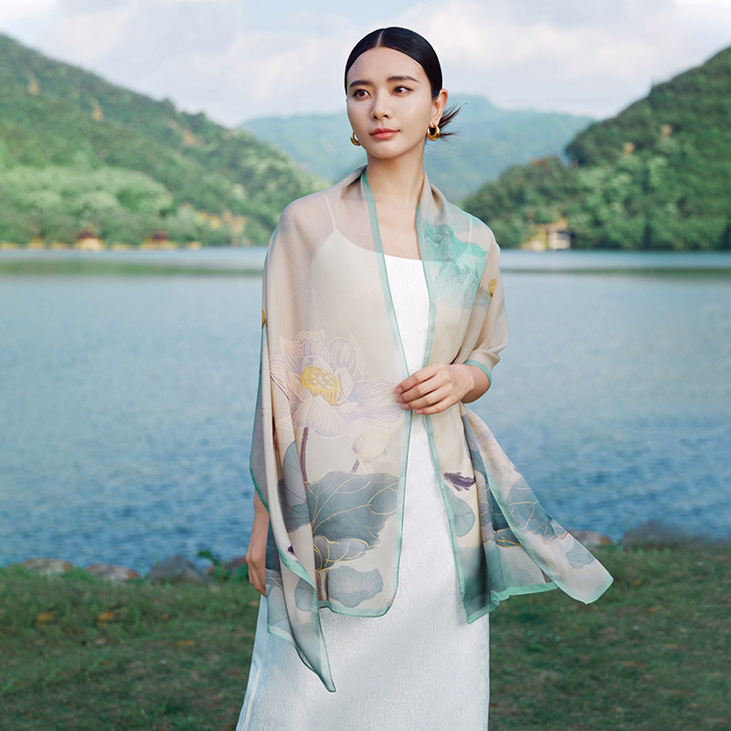 万事利2024桑蚕丝真丝丝巾女妈妈礼物披肩雪纺长巾礼盒母亲节礼物